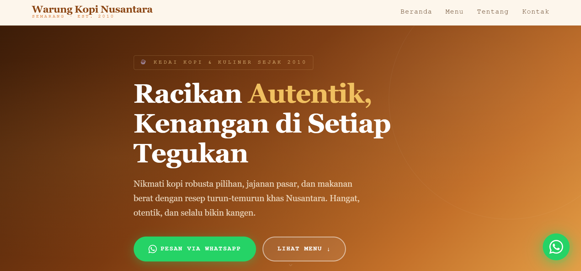 Screenshot website profil kedai kopi