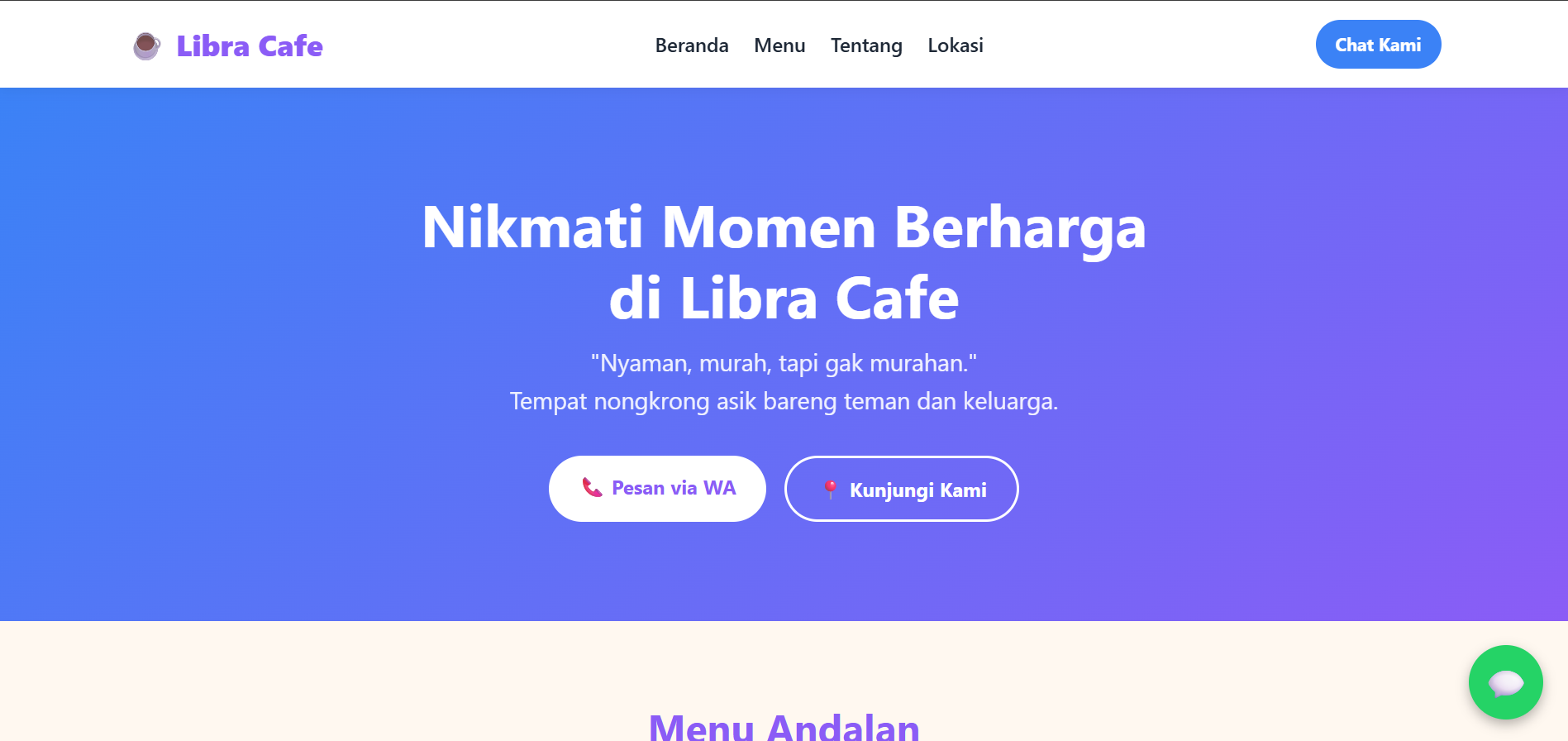 Screenshot website Libra Cafe